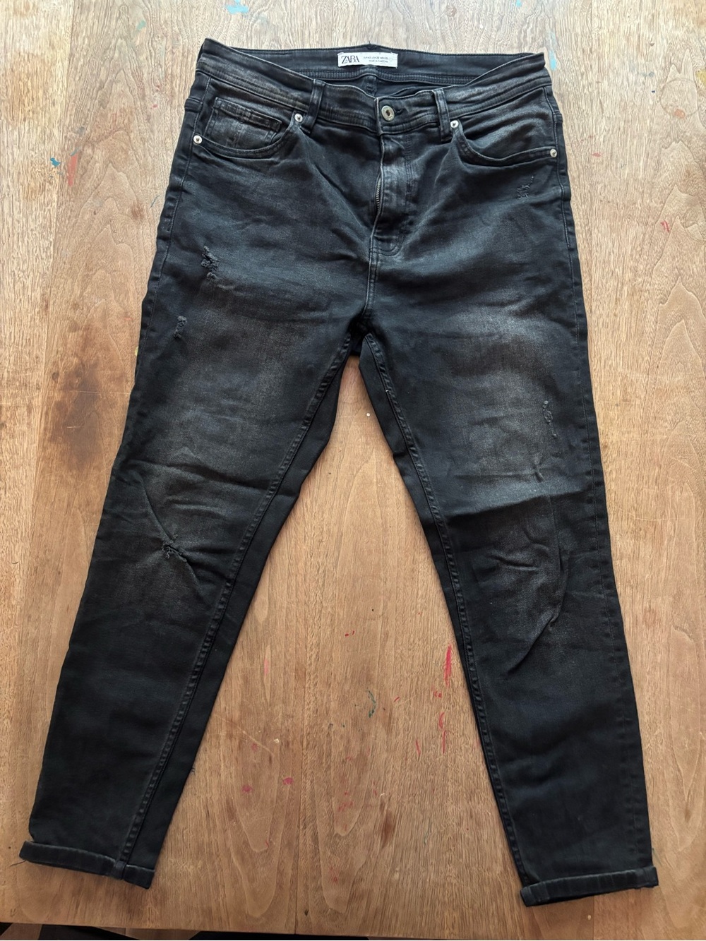 Zara Black Washed Skinny Jeans with Branded Waistband